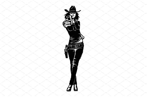 Bang Bang Cowgirl Girl Wild West Illustrations ~ Creative Market