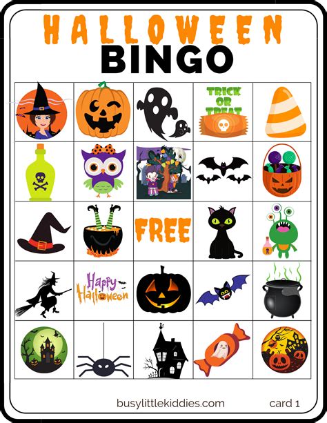 halloween bingo  printable  pictures  players busy