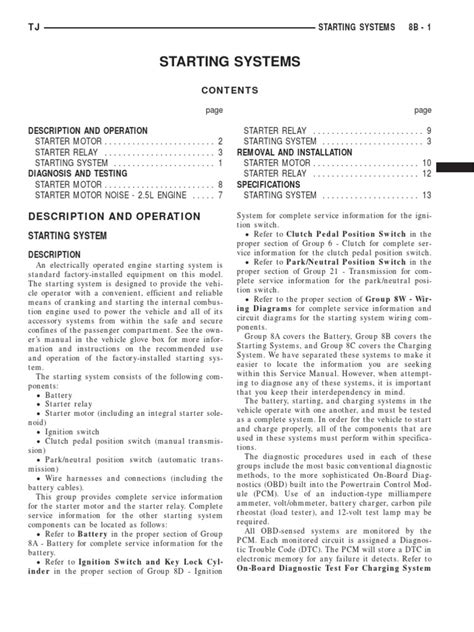 jeep tj wrangler service manual  electrical systems