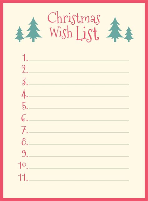 printable christmas  list templates