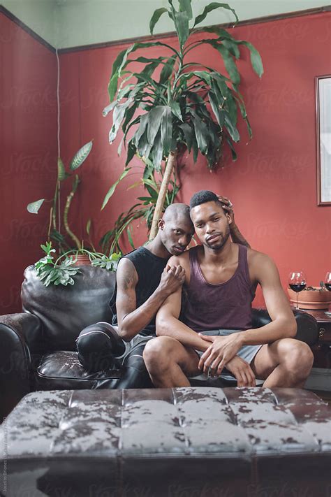Portrait Of Gay Black Men Couple In Their Living Room By Joselito Briones