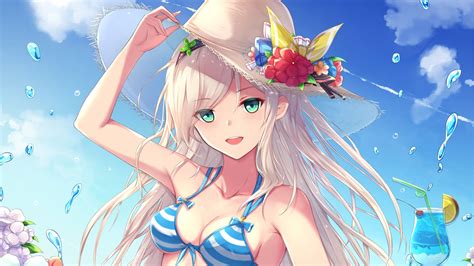 Desktop Wallpaper Anime Girl Holiday Fun Bikini Summer Hd Image
