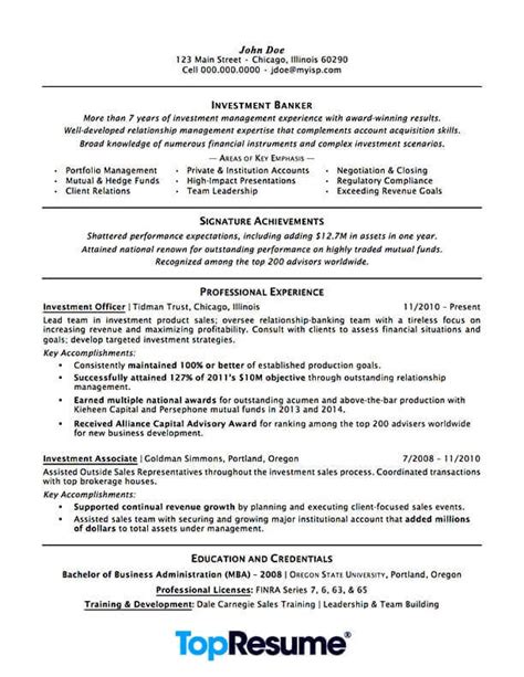 investment banking resume sample professional resume examples topresume