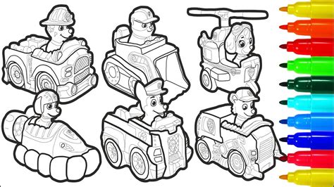 paw patrol  cars  coloring pages  colored markers paw patrol