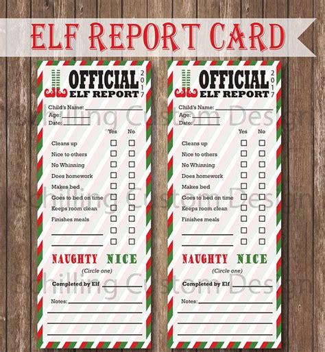 instant  printable package etsy elf report card printable