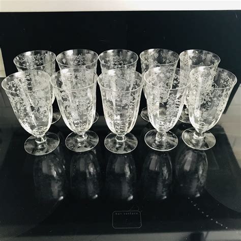 Vintage 10 Water Goblets Fostoria Crystal Navarre Pattern Paneled And