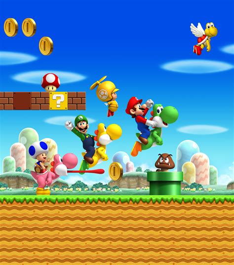 super mario bros wii artwork including  playable characters