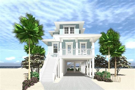 plan td narrow lot elevated  bed coastal living house plan beach house exterior small