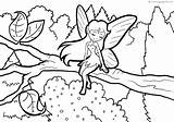 Fairy Tree Branch Sitting Coloring Pages Color sketch template