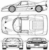 Ferrari F50 Blueprints Enzo Sketsa Bil Proyeksi Tegning Desain Billedet Blueprintbox sketch template