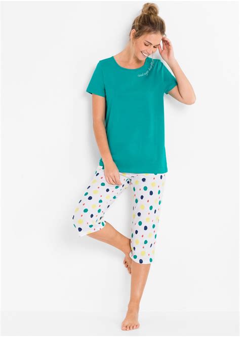 capri pyjama smaragdgroen gestippeld bpc bonprix collection bonprixnl