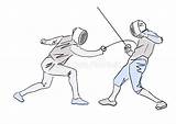 Fencer Attacks Opponent sketch template