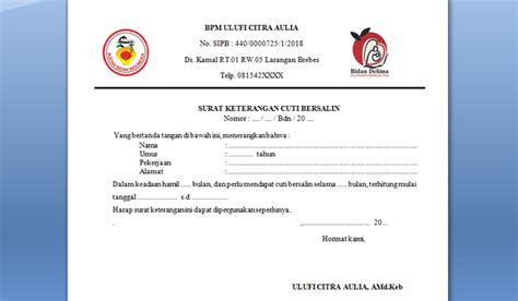 Contoh Surat Cuti Melahirkan Dari Bidan Suratmenyurat Net