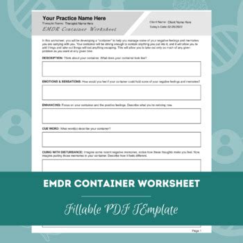 emdr container worksheet editable fillable  template mental health