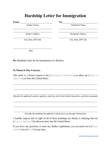 hardship letter  immigration template  printable