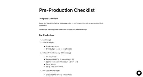 pre production checklist template  film marketing
