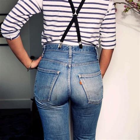 striped shirt suspenders and high waisted vintage levi s jeans style fashion denim style