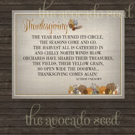 thanksgiving poem printable art  display instant