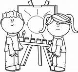 Kids Painting Clip Paint School Clipart Coloring Pages Easel Splatter Children Kid Drawing Ms Microsoft Palette Boy Color Outline Artist sketch template