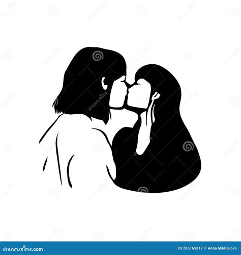 Illustration Of A Silhouette Of A Kissing Girl Couple Stock Vector