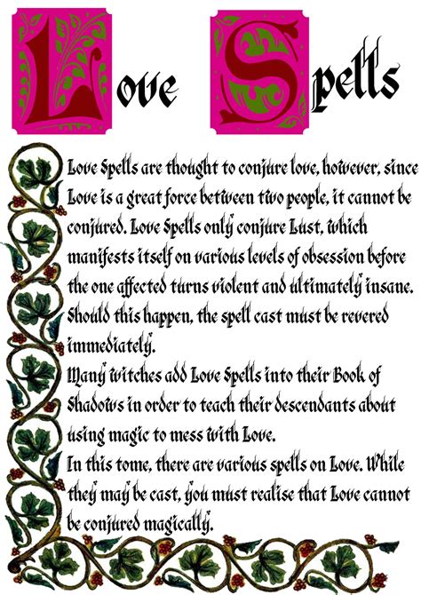 Book Of Shadows Pages Love Spells