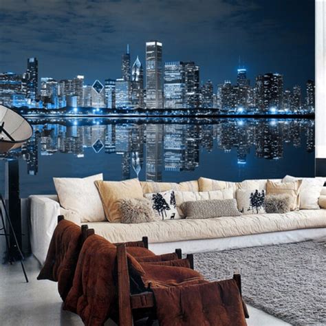 custom mural wallpaper modern design city night bedroom living room tv sofa background  photo