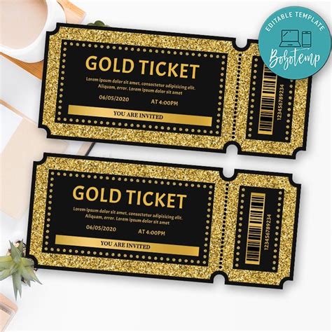 printable gold ticket template instant  bobotemp