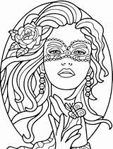 Coloring Pages Women Adults Adult Beautiful Colouring Masquerade Masked Recolor Color Printable Drawing Drawings Beauty People Blank Cosmetology Sheets Books sketch template