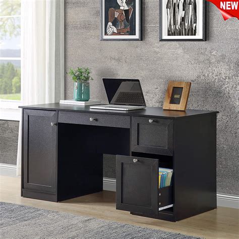 home office computer desk   drawers  pullout keyboard tray black study writing table