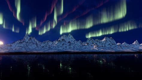 wallpaper northern lights mountains  nature