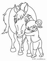 Coloring Ausmalen Hugging Horseback Equitation Pferd Pferde Maedchen Hellokids Stall Umarmt Malvorlage Hugs sketch template