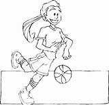 Basketball Coloring Girl Dribbling Player sketch template