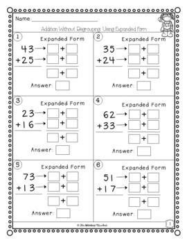 digit addition  regrouping expanded form worksheets