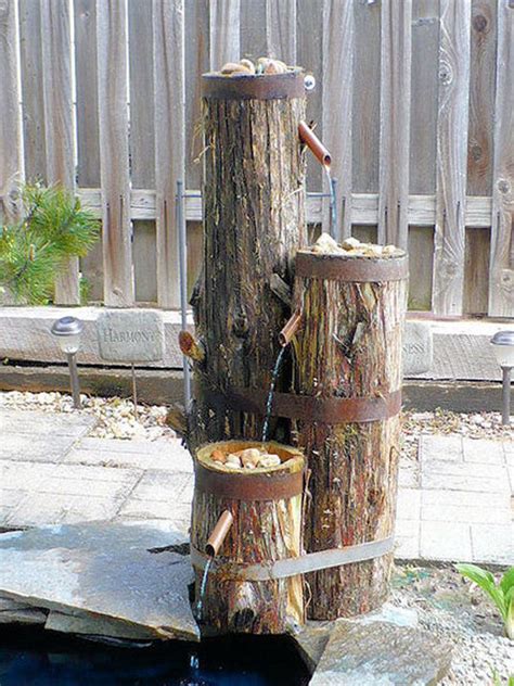 build  log  wood slice fountain  backyard amazing diy interior home design
