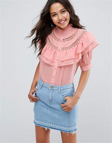 asos short sleeved blouse  ruffle  lace insert latest fashion clothes fashion clothes