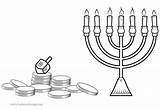 Dreidel Hanukkah Colorare Menorah Gelt Ausmalbilder Coins Disegni Chanukka Leuchter Zeichnen Colouring Hannukah sketch template