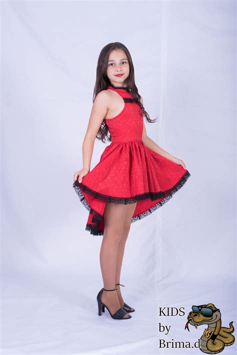 custom  red jacquard dress  asymmetric skirt kids  brimad