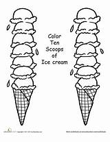 Scoops Color Coloring Ice Cream Education Worksheet Worksheets Pages Letter sketch template