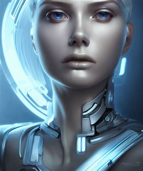 krea futuristic woman android portrait sci fi female azure eyes