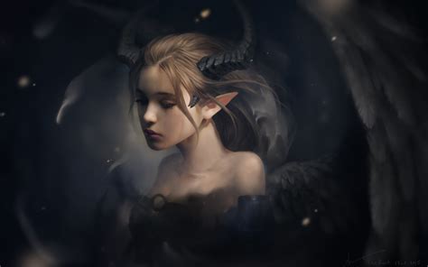 drawing fantasy art demon demon girls sad wings horns crying wallpaper art