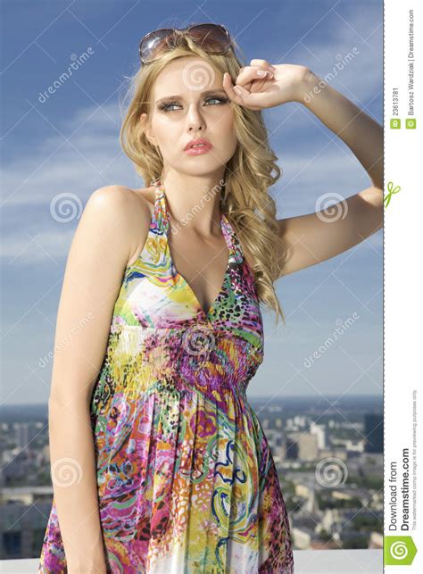 Beautiful Girl In Sunglasses On Blue Sky Stock Image Image Of Hairs