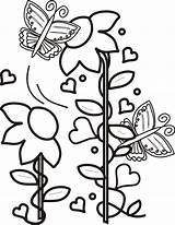 Coloring Flowers Butterflies Pages Library Clipart Flying Illustration Popular sketch template