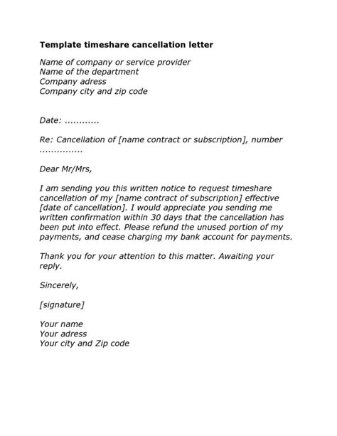 timeshare cancellation letter samples templates templatelab