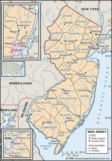 detailed nj county map  towns