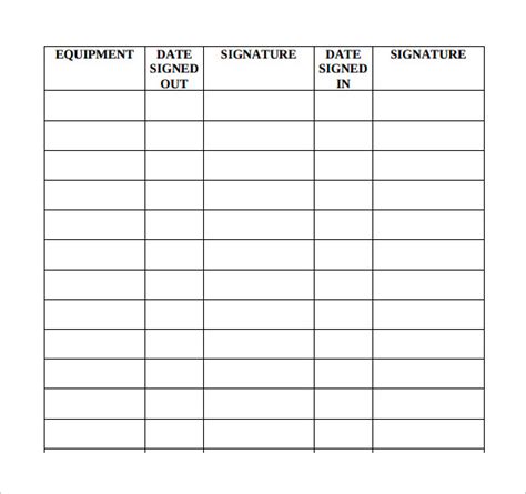 sample equipment sign  sheet templates   ms word excel