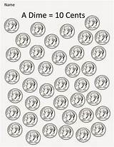 Coins Dime Cents Three Money Kindergarten Counting Part Dimes Worksheet Print Size Activities Color First Visit sketch template