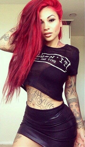 girl with red hair and tattoos on stomach pretty girl