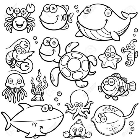 vector illustration  sea animals collection coloring book stock