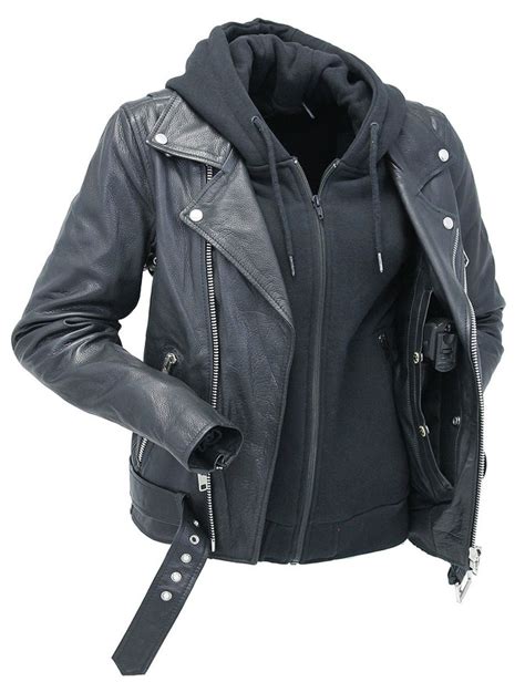 women s naked leather motorcycle jacket with hoodie