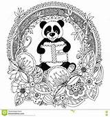Panda Zen Book Coloring Adults Vector Tangle Stress Anti Doodle Circle Frame Illustration Floral Flower Adult Drawing Preview sketch template